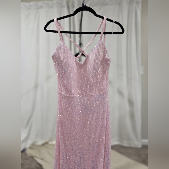 Morgan & Co Ice Pink Sequin Strappy Back Gown - Picture 3 of 8